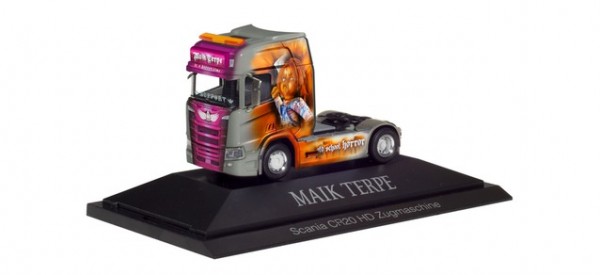 Herpa-Fahrzeugmodell, 110976 LKW-Modell: Solo-Sattelzugmaschine, Scania CR 20 HD, &quot;Mike Terpe&quot;