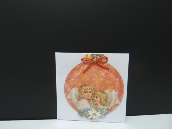 Handgearbeitete 3-D Weihnachtskarte mit Motiv "Weihnachtskugel mit Engelsgesichter"
