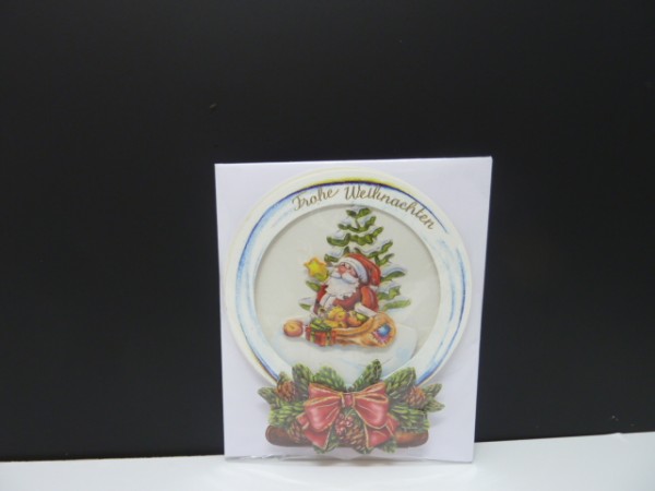 Handgearbeitete 3-D Weihnachtskarte mit Motiv "Schneekugel mit Weihnachtsmann"