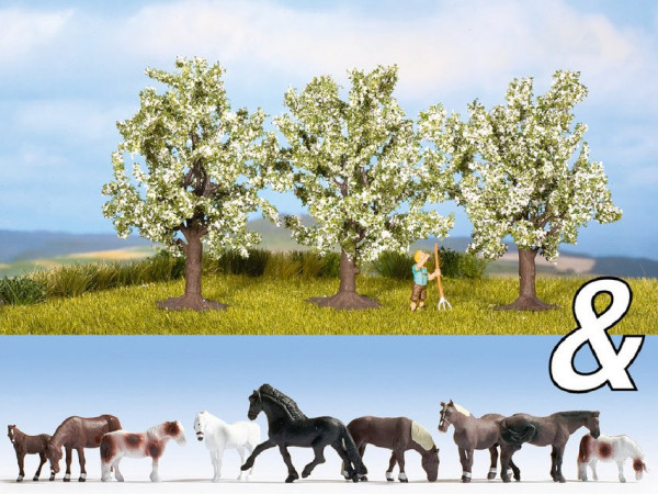 Noch 94003 Ausschmückungs-Set "Pferde & Obstbäume"