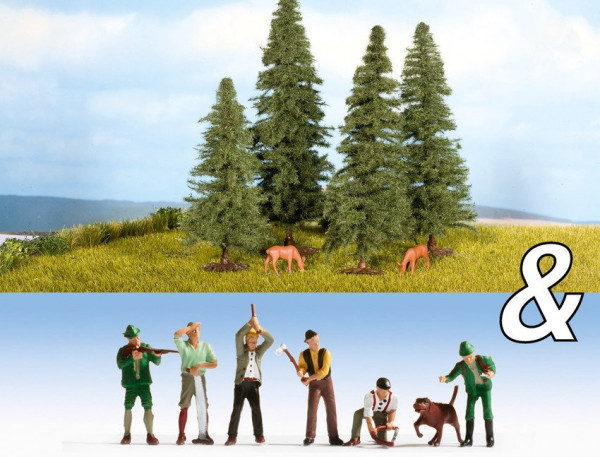 Noch 94007 Ausschmückungs-Set "Jäger, Holzfäller & Tannen"