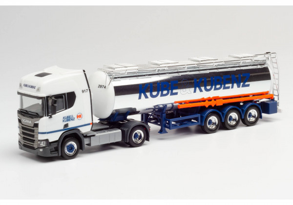 Herpa 311830 H0 - LKW-Modell: Tank-Sattelzug, vom Typ; Scania CR 20 Chromtank-Sattelzug &quot;Kube&quot;