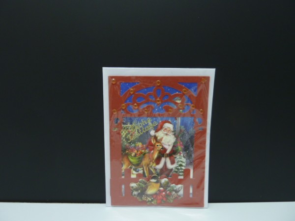 Handgearbeitete 3-D Weihnachtskarte mit Motiv &quot;Weihnachtsmann mit Geschenke&quot;