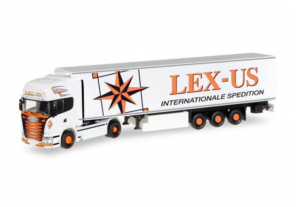 Herpa 305518 H0 - LKW-Modell: Scania R 2013 Kühlkoffer-Sattelzug "Lex-Us"