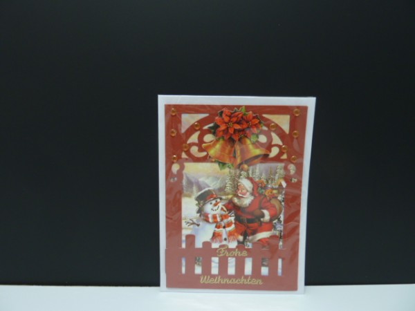 Handgearbeitete 3-D Weihnachtskarte mit Motiv &quot;Weihnachtsmann mit Schneemann&quot;