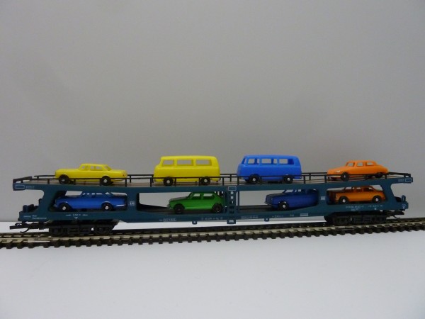 Krüger-TT-Modellbahn 9323 TT-Autotransportwagen mit Fahrzeuge, Ep. IV, eingestellt bei der DB