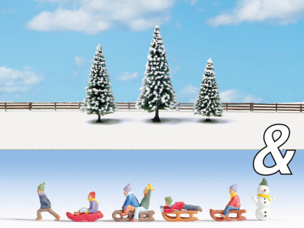 Noch 94016 Ausschmückungs-Set "Kinder im Schnee & Schneetannen"