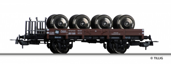 Tillig 76508 H0 - Flachwagen mit Niederbordeinrichtung (Niederbordwagen) mit Radsätzen beladen (Baua