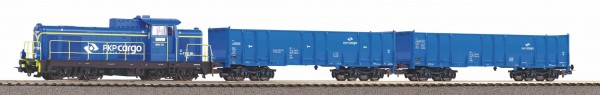Piko 97937 H0-DC-Startset mit Piko Bettungs-A-Gleis-System, Diesellok SM42 PKP, 2 off. Güterwg. VI