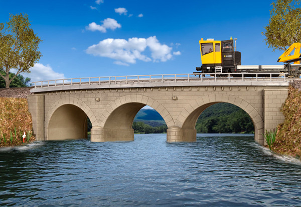 Kibri 39722 Brückenbausatz, Steinbogenbrücke mit Eisbrecherpfeilern, gebogen, eingleisig