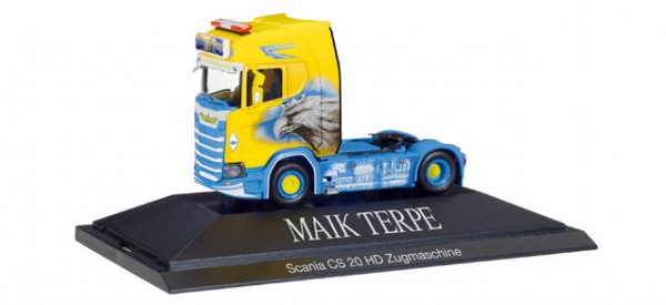 Herpa-Fahrzeugmodell, 110914 LKW-Modell: Solo-Sattelzugmaschine, Scania CS 20 HD, &quot;Mike Terpe&quot;