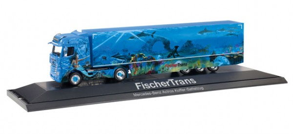 Herpa-Fahrzeugmodell, 121668 LKW-Modell: Bigspace-Koffersattelzug, MB-Actros, v. "Fischer-Trans"