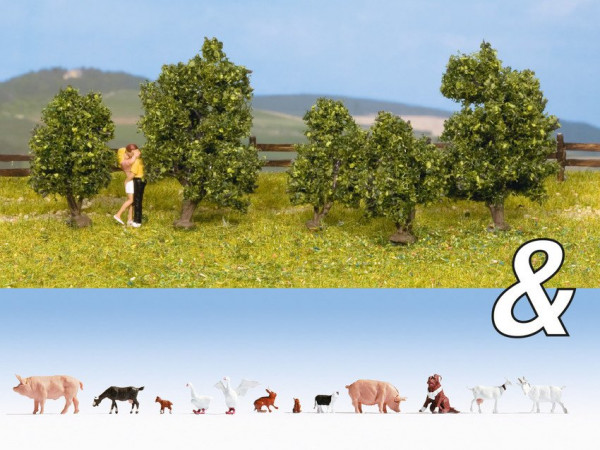 Noch 94004 Ausschmückungs-Set "Tiere Bauernhof & Sträucher"