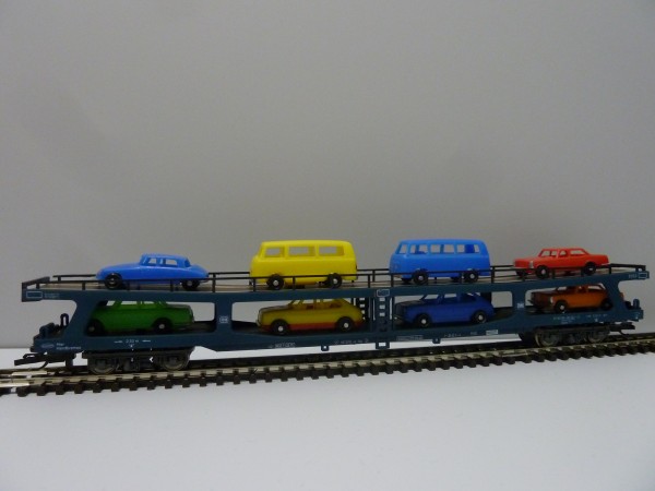 Krüger-TT-Modellbahn 9323 TT-Autotransportwagen mit Fahrzeuge, Ep. IV, eingestellt bei der DB