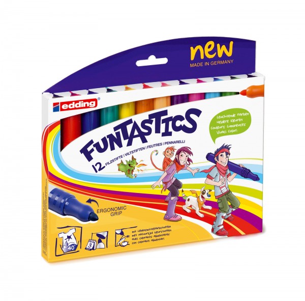 edding 93115 Filzstifte (14/12 S) &quot;Funtastics&quot; - auf Wasserbasis in 12 Farben