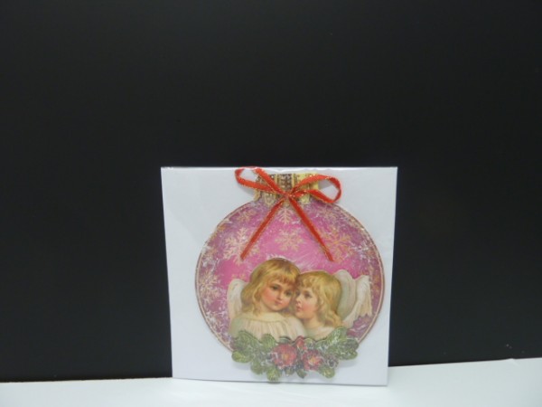 Handgearbeitete 3-D Weihnachtskarte mit Motiv "Weihnachtskugel mit Engelsgesichter"
