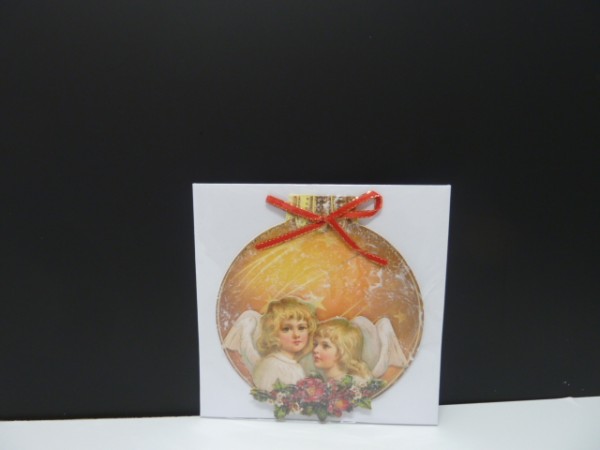 Handgearbeitete 3-D Weihnachtskarte mit Motiv "Weihnachtskugel mit Engelsgesichter"