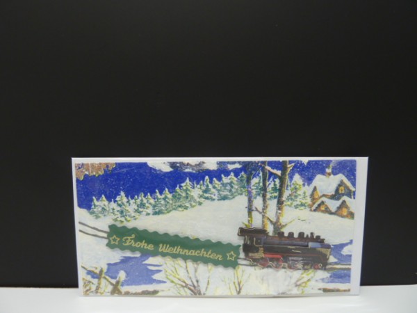 Handgearbeitete 3-D Weihnachtskarte mit Motiv "Lokomotive"