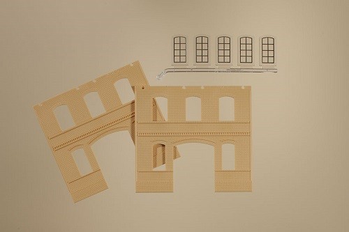 Auhagen 80623 H0-BauKastenSystem / Bauteile: Wände 2391C gelb, Industriefenster L
