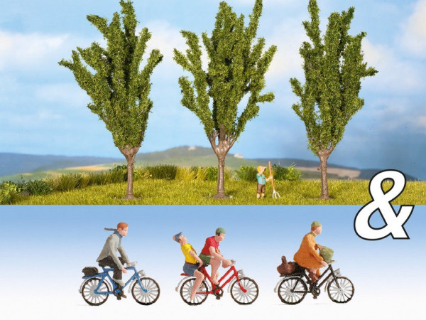 Noch 94013 Ausschmückungs-Set "Fahrradfahrer & Pappeln"